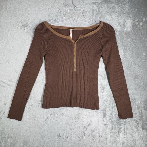 Aeropostale Sweater Juniors Large Brown Ribbed Henley AERO‎ 80s 90s Y2K Vintage - Picture 2 of 9